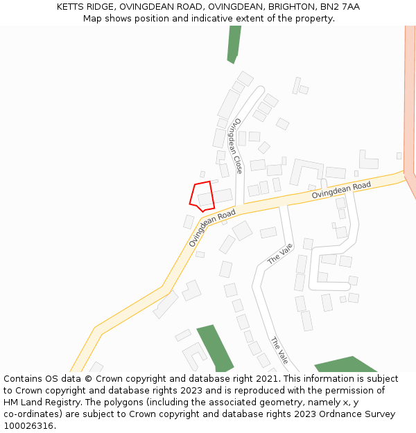 KETTS RIDGE, OVINGDEAN ROAD, OVINGDEAN, BRIGHTON, BN2 7AA: Location map and indicative extent of plot