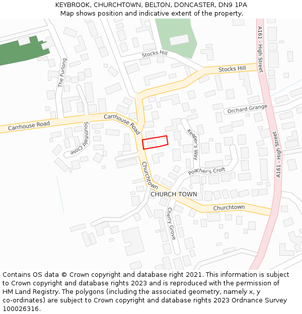 KEYBROOK, CHURCHTOWN, BELTON, DONCASTER, DN9 1PA: Location map and indicative extent of plot