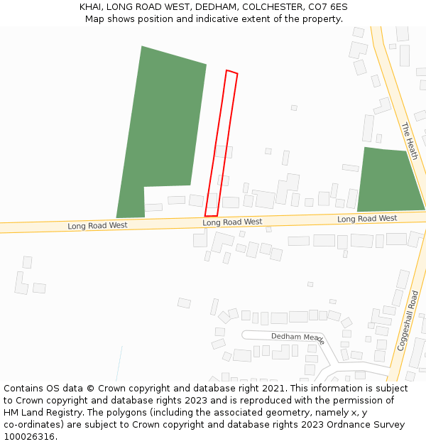 KHAI, LONG ROAD WEST, DEDHAM, COLCHESTER, CO7 6ES: Location map and indicative extent of plot