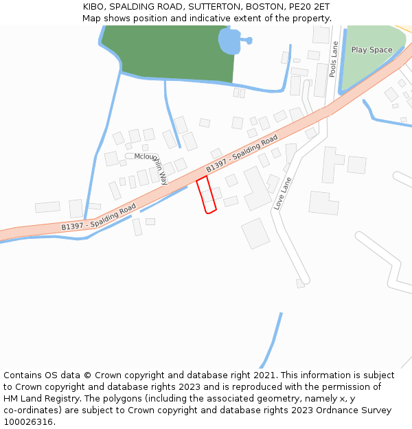 KIBO, SPALDING ROAD, SUTTERTON, BOSTON, PE20 2ET: Location map and indicative extent of plot