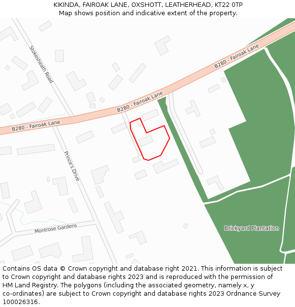 KIKINDA, FAIROAK LANE, OXSHOTT, LEATHERHEAD, KT22 0TP: Location map and indicative extent of plot