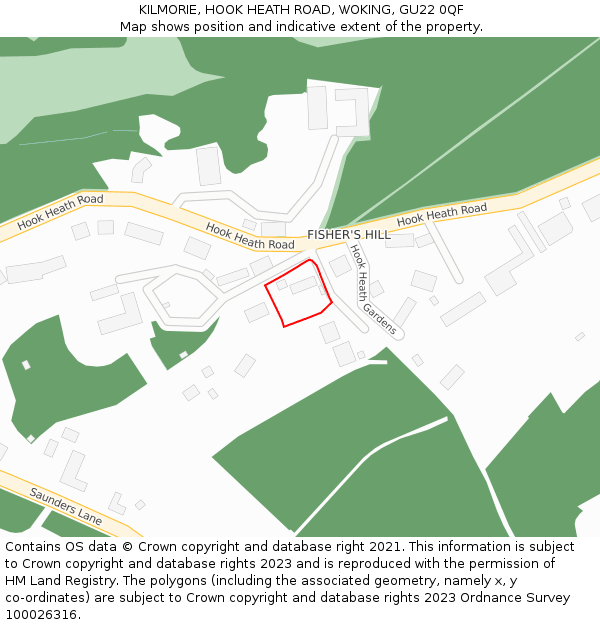 KILMORIE, HOOK HEATH ROAD, WOKING, GU22 0QF: Location map and indicative extent of plot