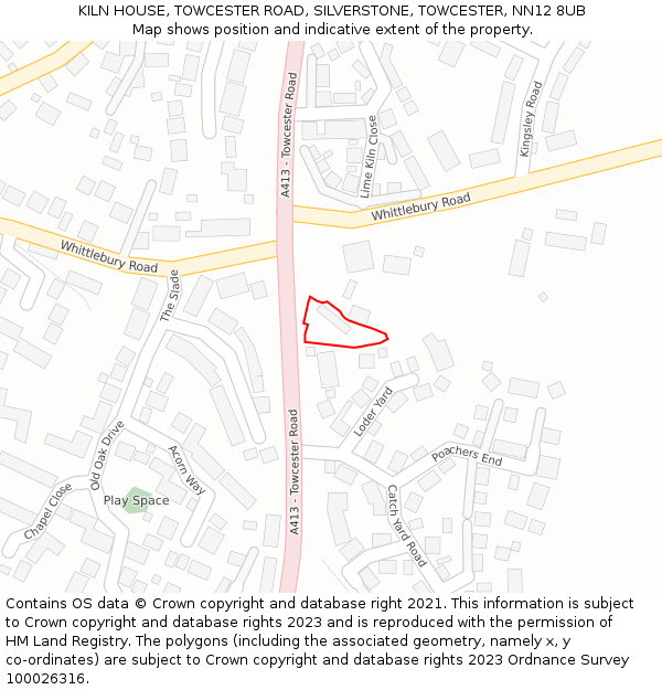 KILN HOUSE, TOWCESTER ROAD, SILVERSTONE, TOWCESTER, NN12 8UB: Location map and indicative extent of plot