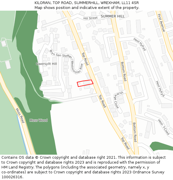 KILORAN, TOP ROAD, SUMMERHILL, WREXHAM, LL11 4SR: Location map and indicative extent of plot