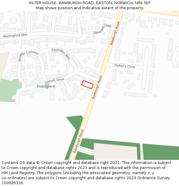 KILTER HOUSE, BAWBURGH ROAD, EASTON, NORWICH, NR9 5EF: Location map and indicative extent of plot