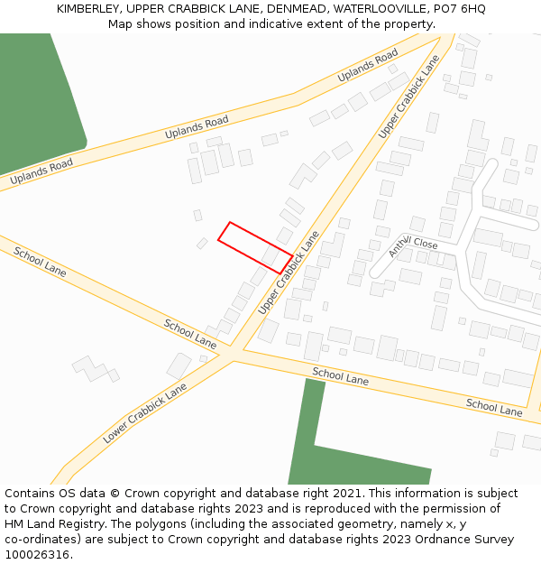 KIMBERLEY, UPPER CRABBICK LANE, DENMEAD, WATERLOOVILLE, PO7 6HQ: Location map and indicative extent of plot