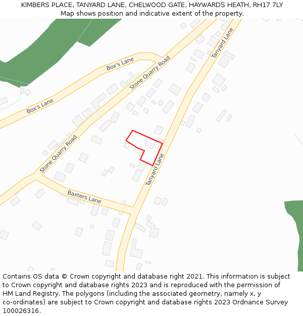 KIMBERS PLACE, TANYARD LANE, CHELWOOD GATE, HAYWARDS HEATH, RH17 7LY: Location map and indicative extent of plot