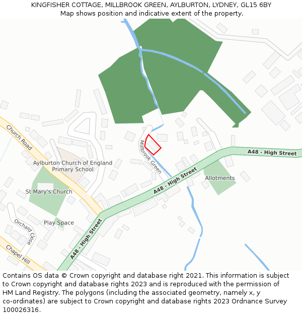 KINGFISHER COTTAGE, MILLBROOK GREEN, AYLBURTON, LYDNEY, GL15 6BY: Location map and indicative extent of plot