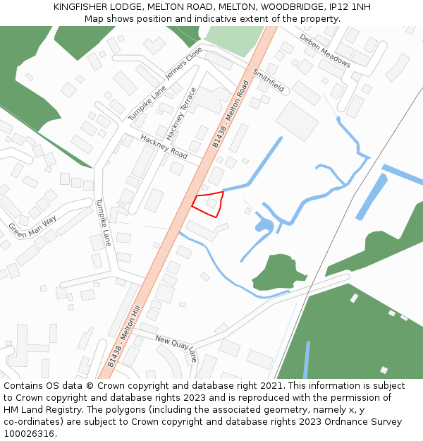 KINGFISHER LODGE, MELTON ROAD, MELTON, WOODBRIDGE, IP12 1NH: Location map and indicative extent of plot