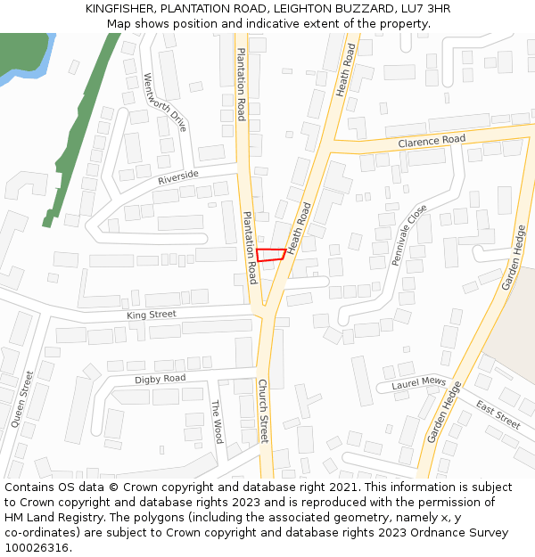 KINGFISHER, PLANTATION ROAD, LEIGHTON BUZZARD, LU7 3HR: Location map and indicative extent of plot