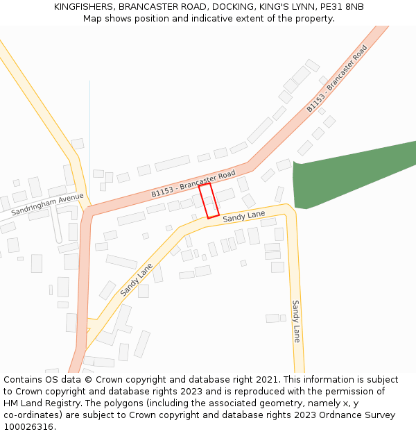 KINGFISHERS, BRANCASTER ROAD, DOCKING, KING'S LYNN, PE31 8NB: Location map and indicative extent of plot