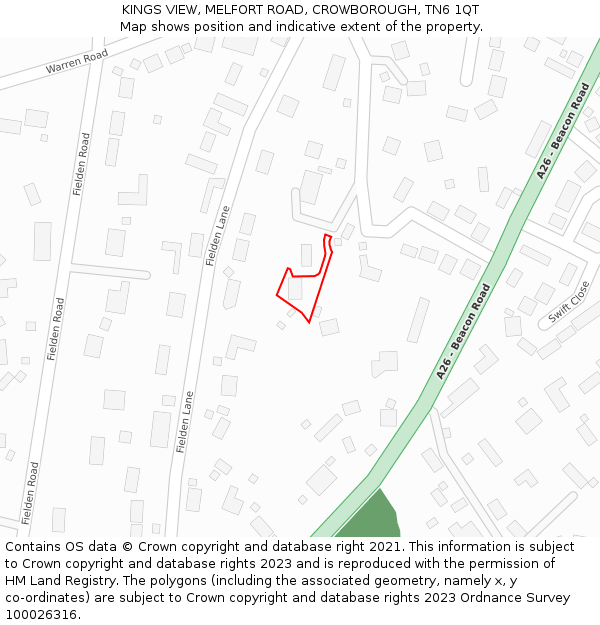 KINGS VIEW, MELFORT ROAD, CROWBOROUGH, TN6 1QT: Location map and indicative extent of plot