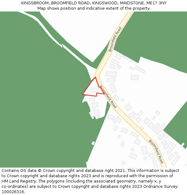 KINGSBROOM, BROOMFIELD ROAD, KINGSWOOD, MAIDSTONE, ME17 3NY: Location map and indicative extent of plot