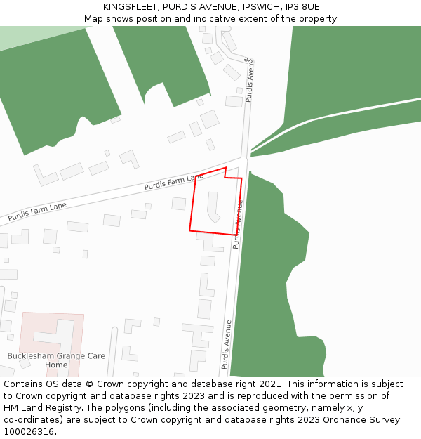 KINGSFLEET, PURDIS AVENUE, IPSWICH, IP3 8UE: Location map and indicative extent of plot