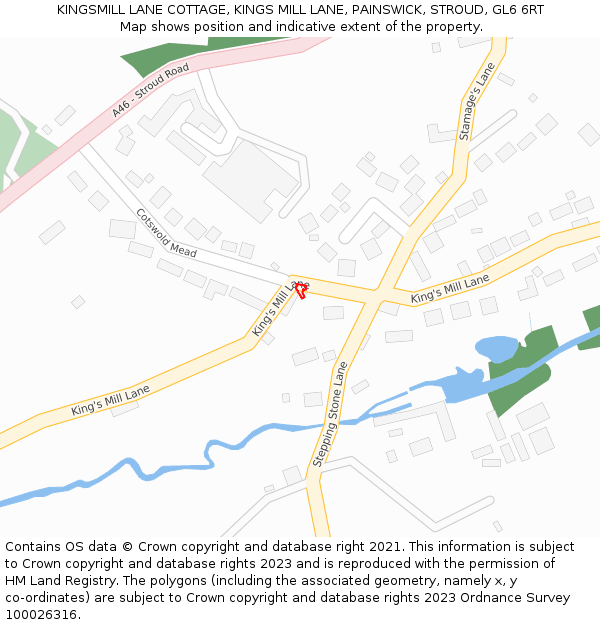 KINGSMILL LANE COTTAGE, KINGS MILL LANE, PAINSWICK, STROUD, GL6 6RT: Location map and indicative extent of plot