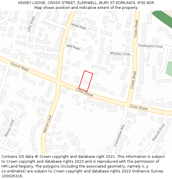 KINSEY LODGE, CROSS STREET, ELMSWELL, BURY ST EDMUNDS, IP30 9DR: Location map and indicative extent of plot