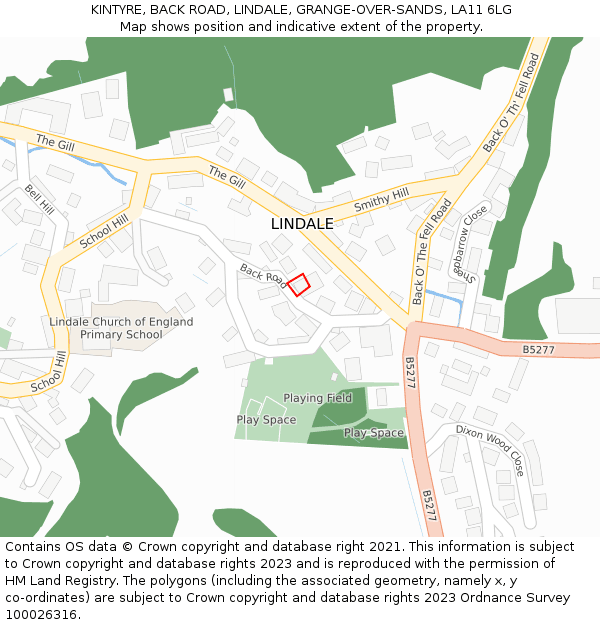 KINTYRE, BACK ROAD, LINDALE, GRANGE-OVER-SANDS, LA11 6LG: Location map and indicative extent of plot