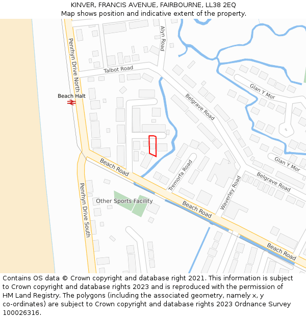 KINVER, FRANCIS AVENUE, FAIRBOURNE, LL38 2EQ: Location map and indicative extent of plot
