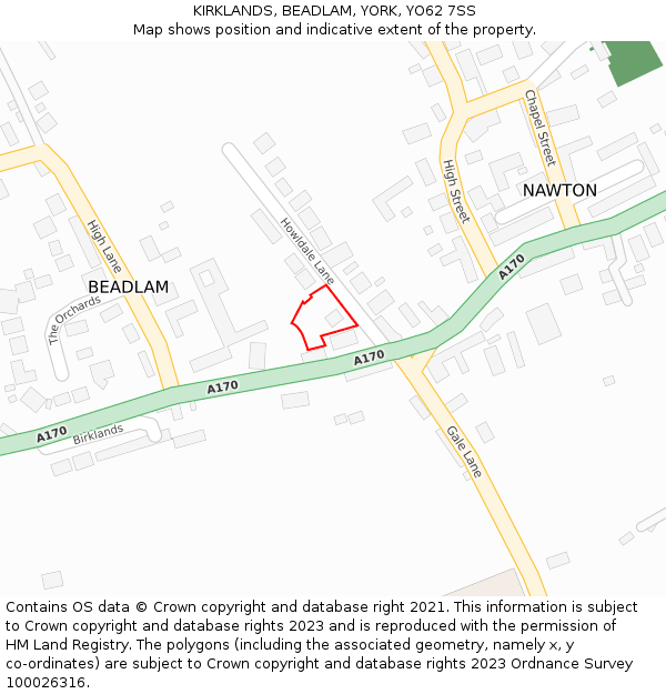 KIRKLANDS, BEADLAM, YORK, YO62 7SS: Location map and indicative extent of plot