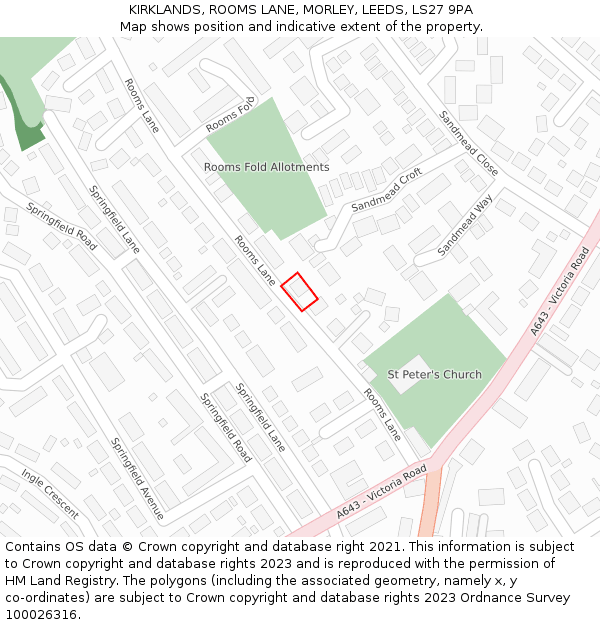 KIRKLANDS, ROOMS LANE, MORLEY, LEEDS, LS27 9PA: Location map and indicative extent of plot