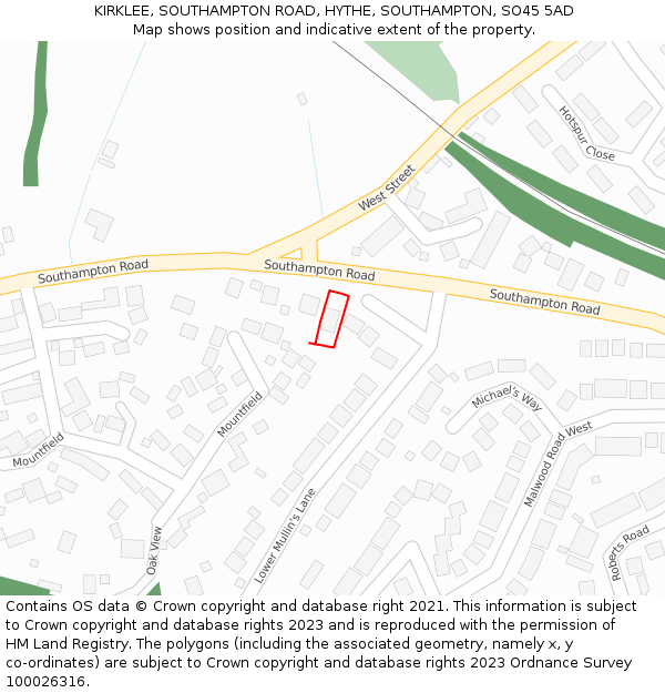 KIRKLEE, SOUTHAMPTON ROAD, HYTHE, SOUTHAMPTON, SO45 5AD: Location map and indicative extent of plot