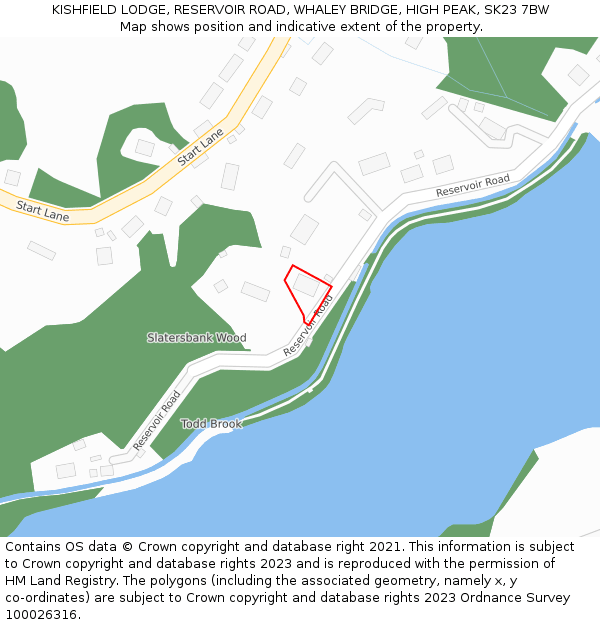KISHFIELD LODGE, RESERVOIR ROAD, WHALEY BRIDGE, HIGH PEAK, SK23 7BW: Location map and indicative extent of plot