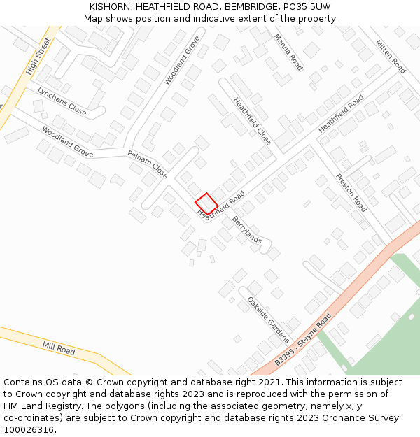 KISHORN, HEATHFIELD ROAD, BEMBRIDGE, PO35 5UW: Location map and indicative extent of plot