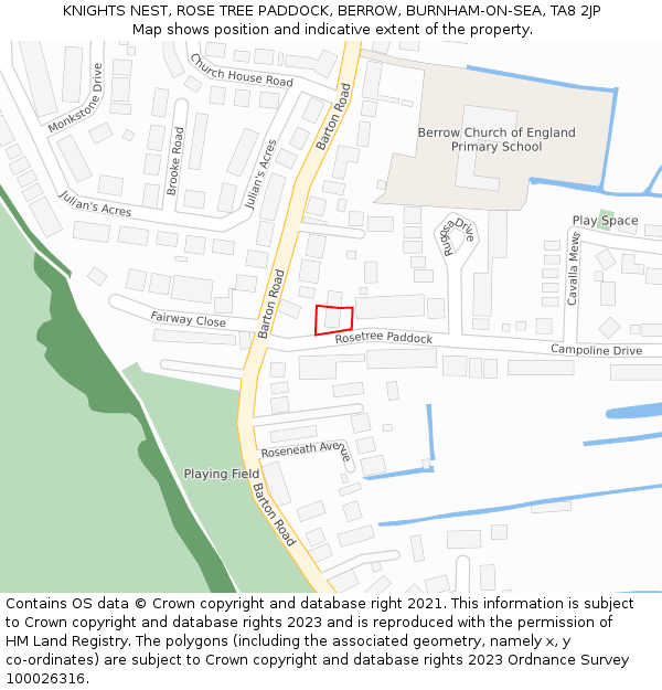 KNIGHTS NEST, ROSE TREE PADDOCK, BERROW, BURNHAM-ON-SEA, TA8 2JP: Location map and indicative extent of plot