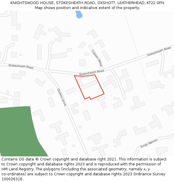KNIGHTSWOOD HOUSE, STOKESHEATH ROAD, OXSHOTT, LEATHERHEAD, KT22 0PN: Location map and indicative extent of plot