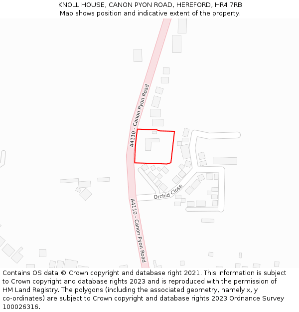 KNOLL HOUSE, CANON PYON ROAD, HEREFORD, HR4 7RB: Location map and indicative extent of plot