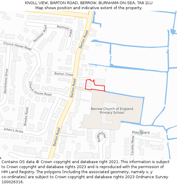 KNOLL VIEW, BARTON ROAD, BERROW, BURNHAM-ON-SEA, TA8 2LU: Location map and indicative extent of plot