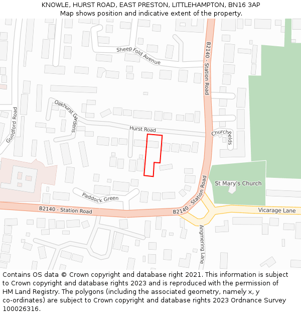 KNOWLE, HURST ROAD, EAST PRESTON, LITTLEHAMPTON, BN16 3AP: Location map and indicative extent of plot