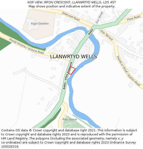 KOP VIEW, IRFON CRESCENT, LLANWRTYD WELLS, LD5 4ST: Location map and indicative extent of plot