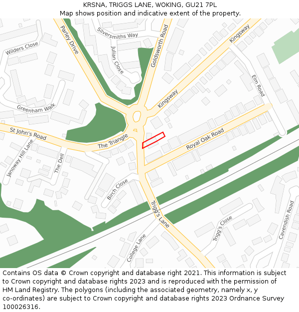 KRSNA, TRIGGS LANE, WOKING, GU21 7PL: Location map and indicative extent of plot
