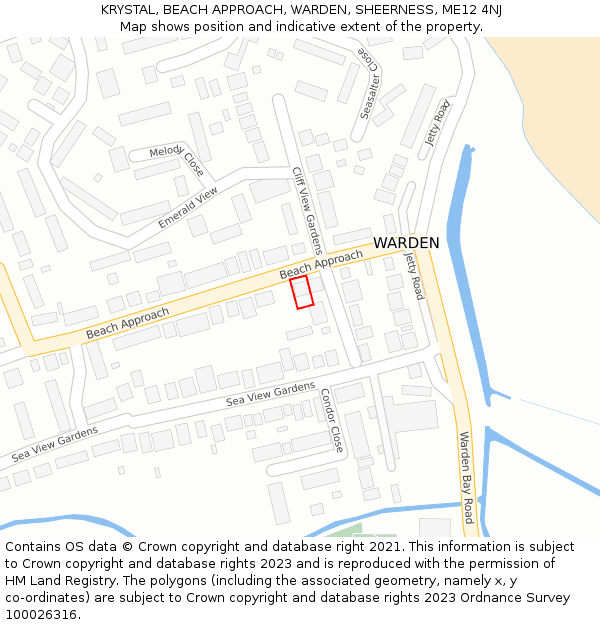 KRYSTAL, BEACH APPROACH, WARDEN, SHEERNESS, ME12 4NJ: Location map and indicative extent of plot