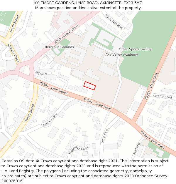 KYLEMORE GARDENS, LYME ROAD, AXMINSTER, EX13 5AZ: Location map and indicative extent of plot