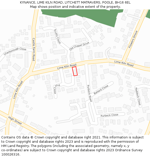 KYNANCE, LIME KILN ROAD, LYTCHETT MATRAVERS, POOLE, BH16 6EL: Location map and indicative extent of plot