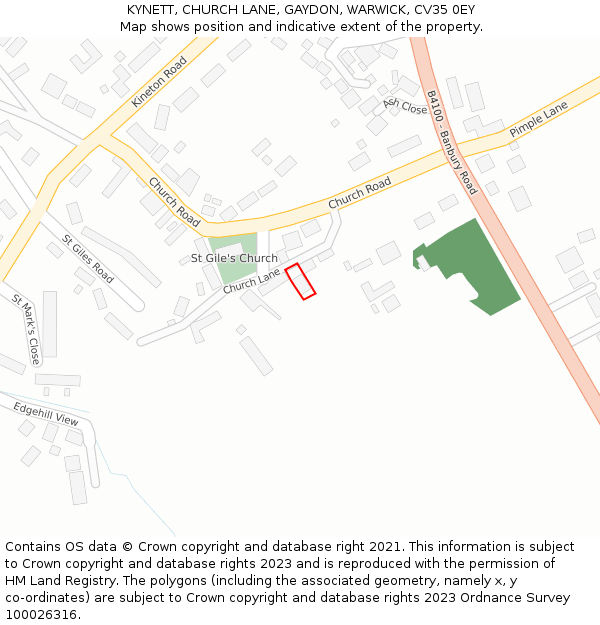KYNETT, CHURCH LANE, GAYDON, WARWICK, CV35 0EY: Location map and indicative extent of plot