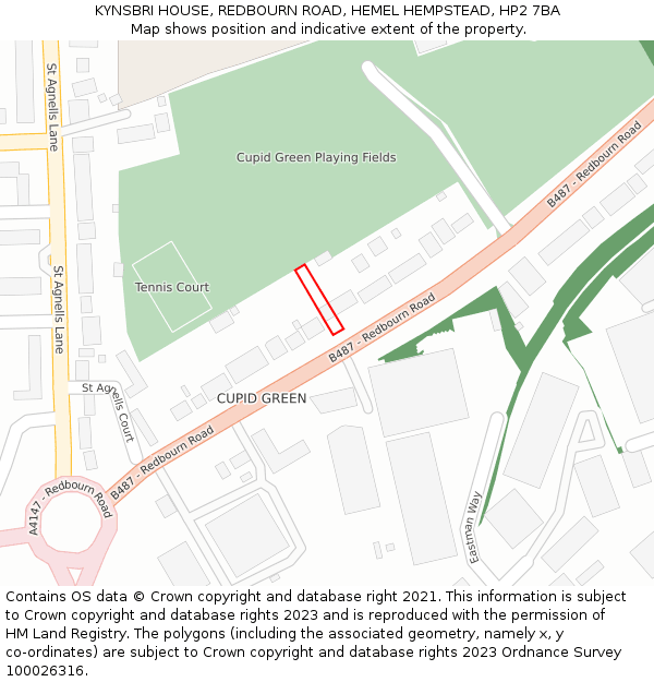 KYNSBRI HOUSE, REDBOURN ROAD, HEMEL HEMPSTEAD, HP2 7BA: Location map and indicative extent of plot