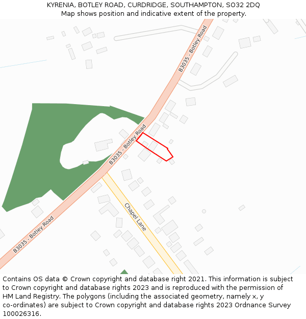 KYRENIA, BOTLEY ROAD, CURDRIDGE, SOUTHAMPTON, SO32 2DQ: Location map and indicative extent of plot