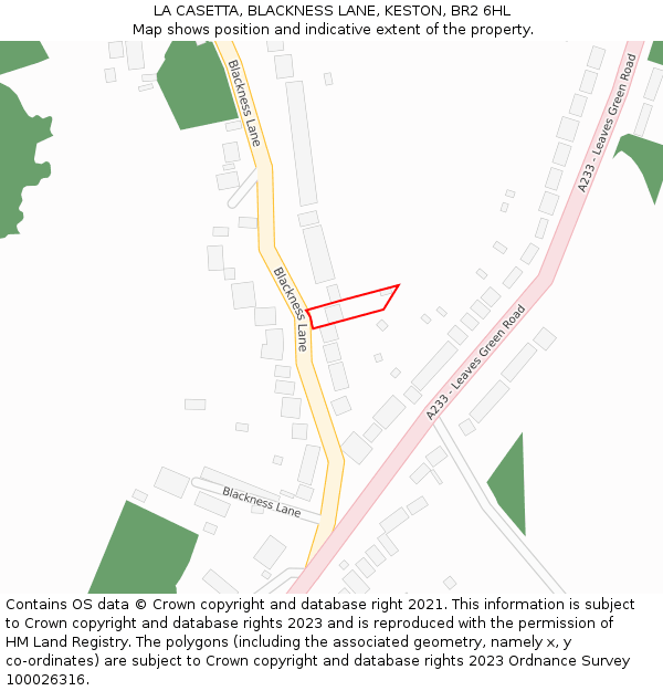 LA CASETTA, BLACKNESS LANE, KESTON, BR2 6HL: Location map and indicative extent of plot
