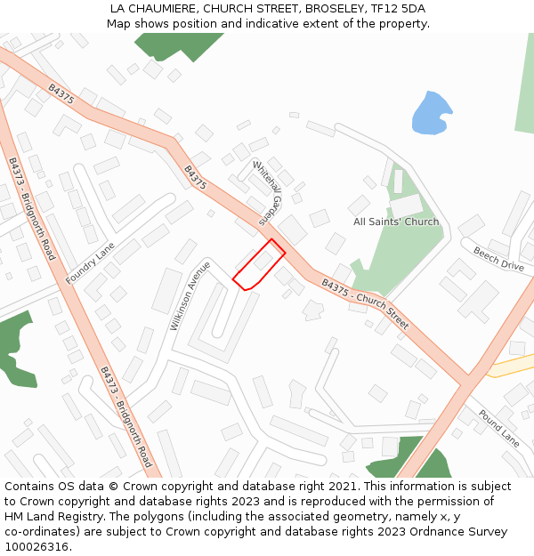 LA CHAUMIERE, CHURCH STREET, BROSELEY, TF12 5DA: Location map and indicative extent of plot