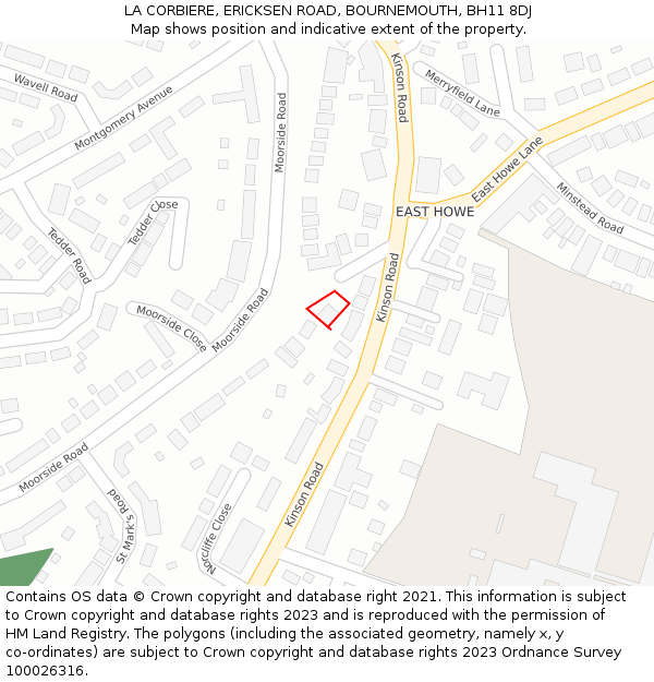 LA CORBIERE, ERICKSEN ROAD, BOURNEMOUTH, BH11 8DJ: Location map and indicative extent of plot