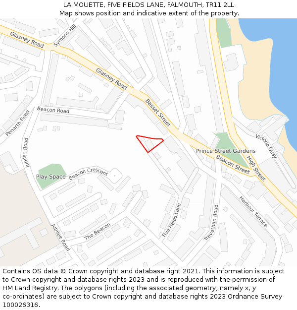 LA MOUETTE, FIVE FIELDS LANE, FALMOUTH, TR11 2LL: Location map and indicative extent of plot
