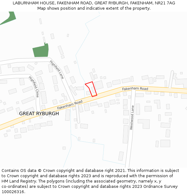 LABURNHAM HOUSE, FAKENHAM ROAD, GREAT RYBURGH, FAKENHAM, NR21 7AG: Location map and indicative extent of plot