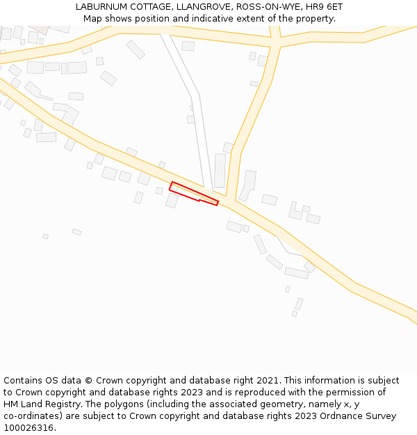 LABURNUM COTTAGE, LLANGROVE, ROSS-ON-WYE, HR9 6ET: Location map and indicative extent of plot