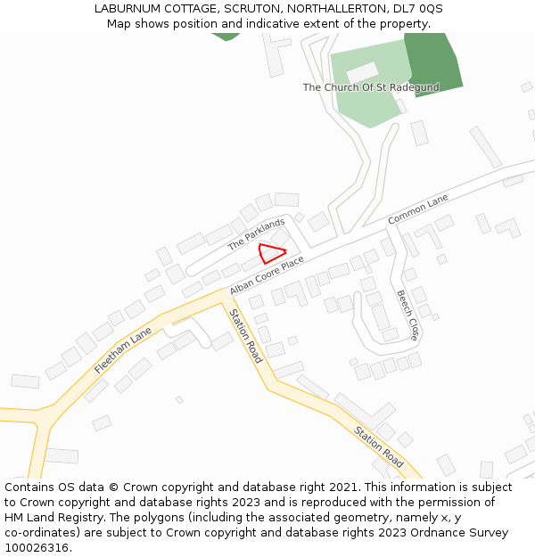 LABURNUM COTTAGE, SCRUTON, NORTHALLERTON, DL7 0QS: Location map and indicative extent of plot