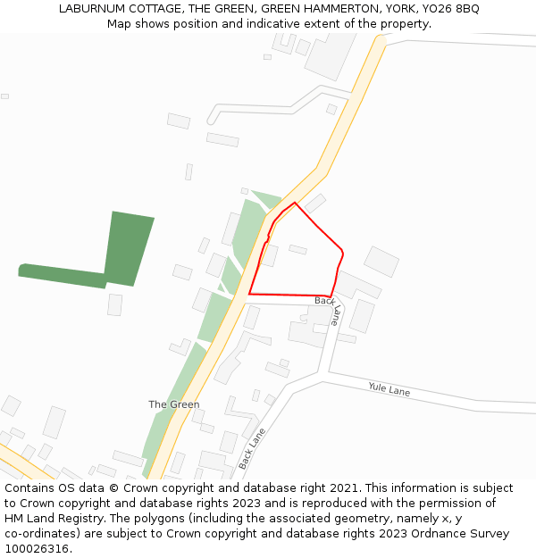 LABURNUM COTTAGE, THE GREEN, GREEN HAMMERTON, YORK, YO26 8BQ: Location map and indicative extent of plot