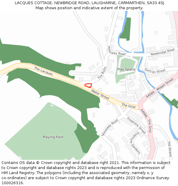 LACQUES COTTAGE, NEWBRIDGE ROAD, LAUGHARNE, CARMARTHEN, SA33 4SJ: Location map and indicative extent of plot