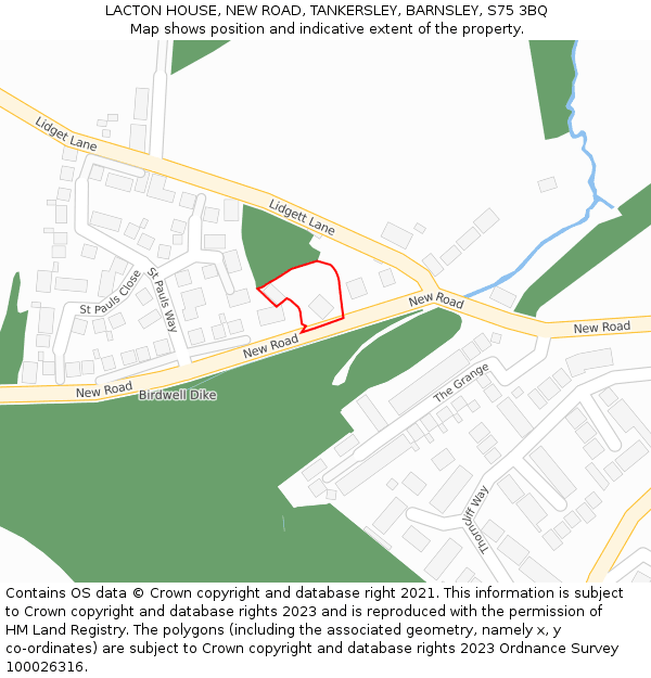 LACTON HOUSE, NEW ROAD, TANKERSLEY, BARNSLEY, S75 3BQ: Location map and indicative extent of plot